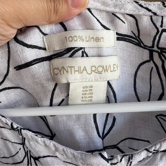 Cynthia Rowley White Leaf Print Linen Blouse Button Down Tunic 1X - Picture 4 of 4